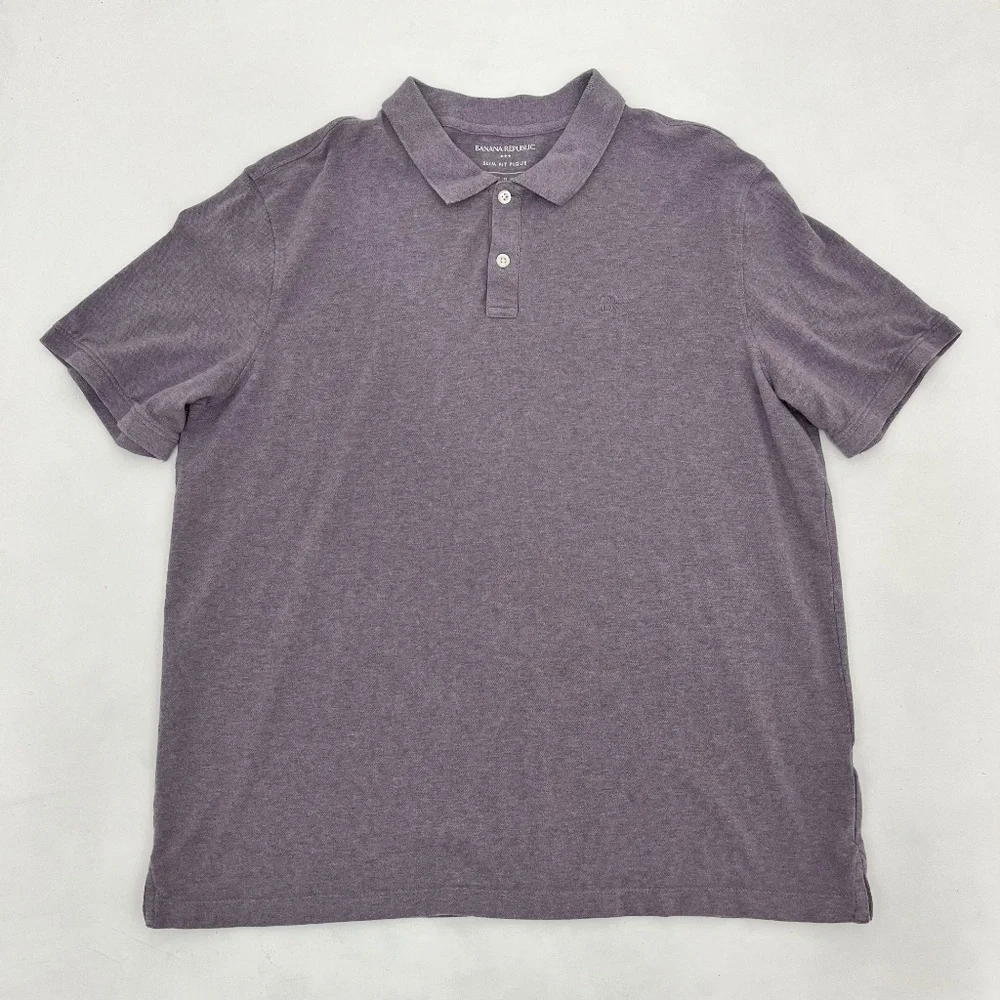 Banana Republic Mens 2XL Polo Shirt Purple Cotton Slim Fit Golf Performance Logo
